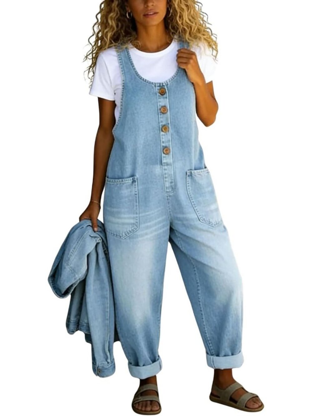 Trendy Women's Loose Denim Bib Overalls | Y2K Distressed Wide Leg Jumpsuit